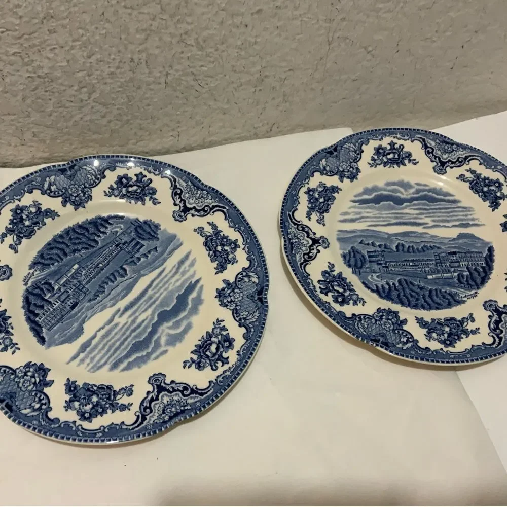2 Vintage Johnson Bros Old Britain Castles Blarney Castle 8”Plate Blue White G15